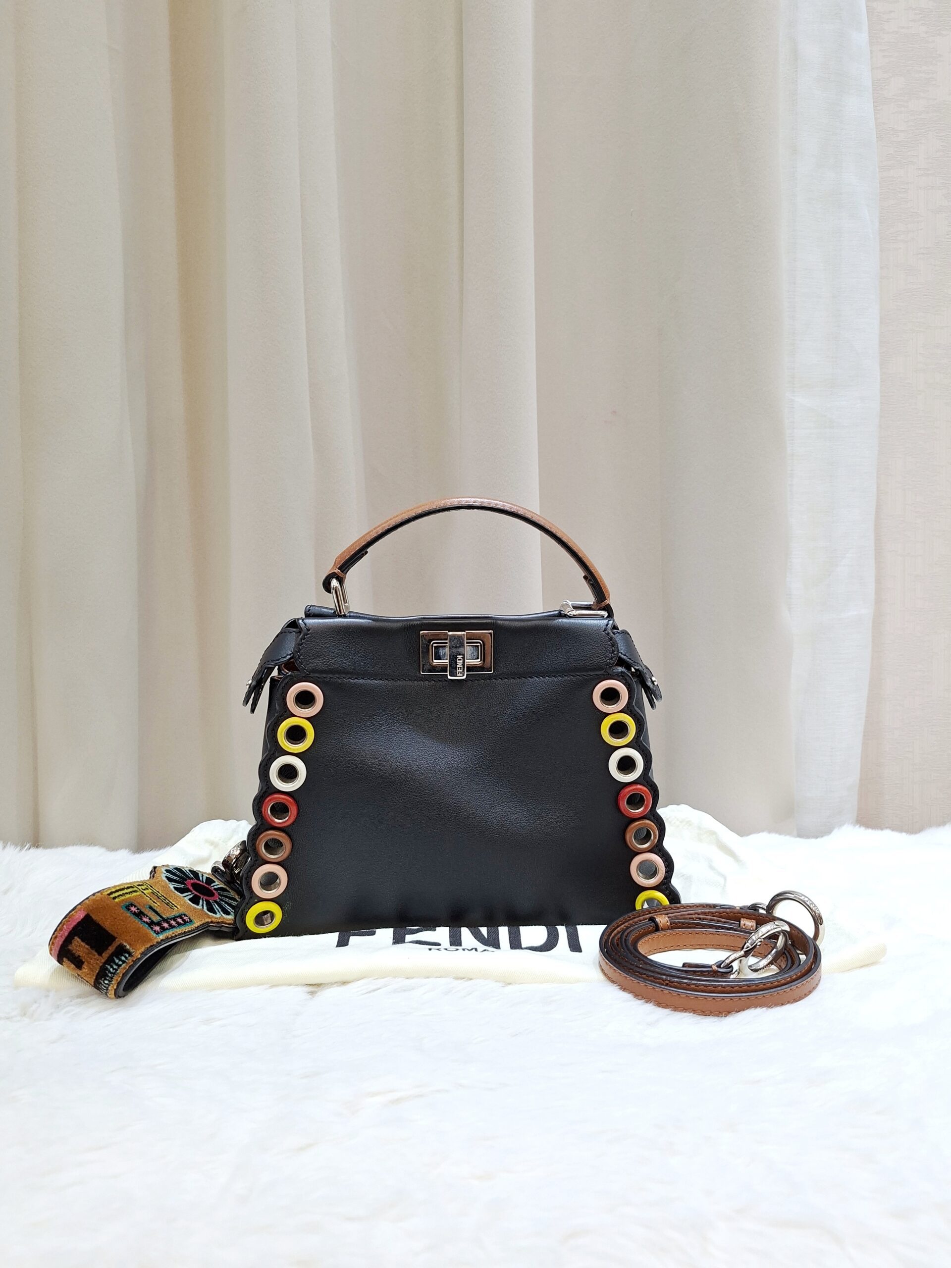 fendi peekaboo mini black multicolor eyelet trim shw fendi peekaboo mini black multicolor eyelet trim shw