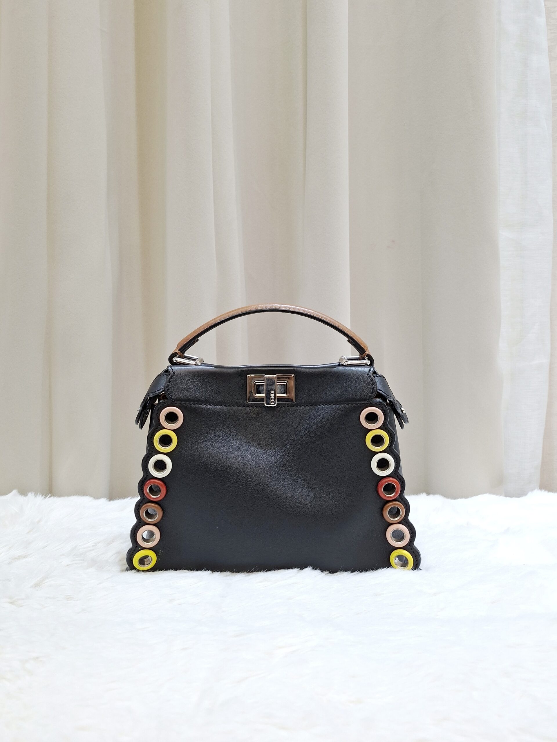 fendi peekaboo mini black multicolor eyelet trim shw fendi peekaboo mini black multicolor eyelet trim shw