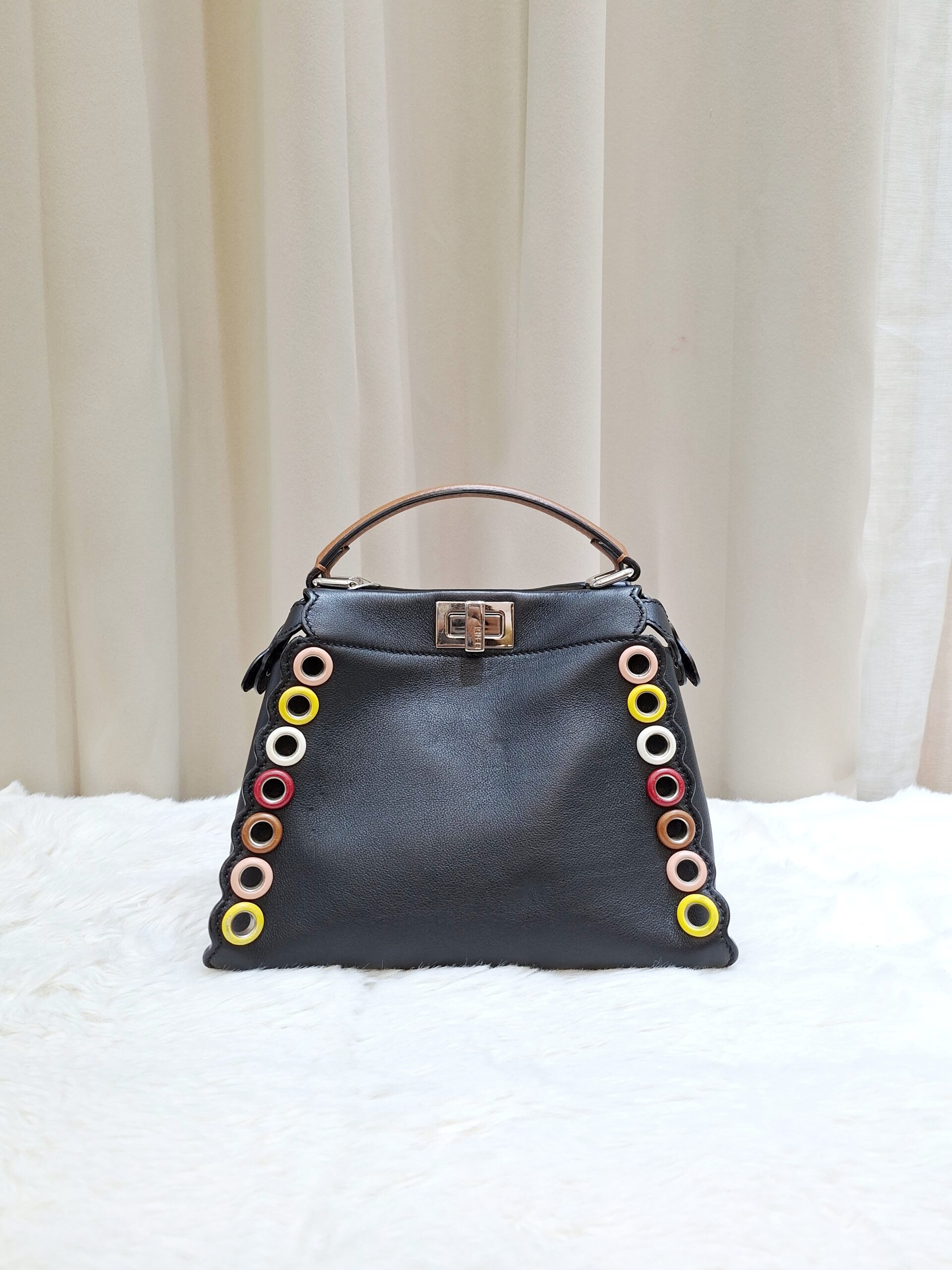 fendi peekaboo mini black multicolor eyelet trim shw fendi peekaboo mini black multicolor eyelet trim shw