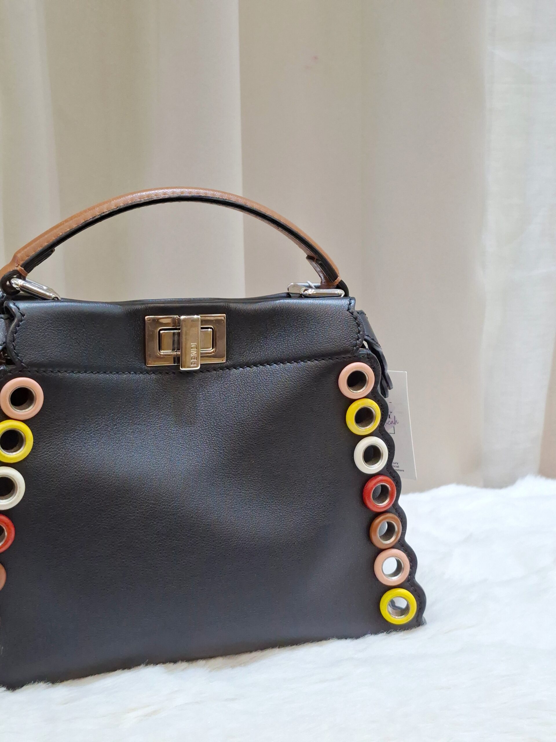 fendi peekaboo mini black multicolor eyelet trim shw fendi peekaboo mini black multicolor eyelet trim shw