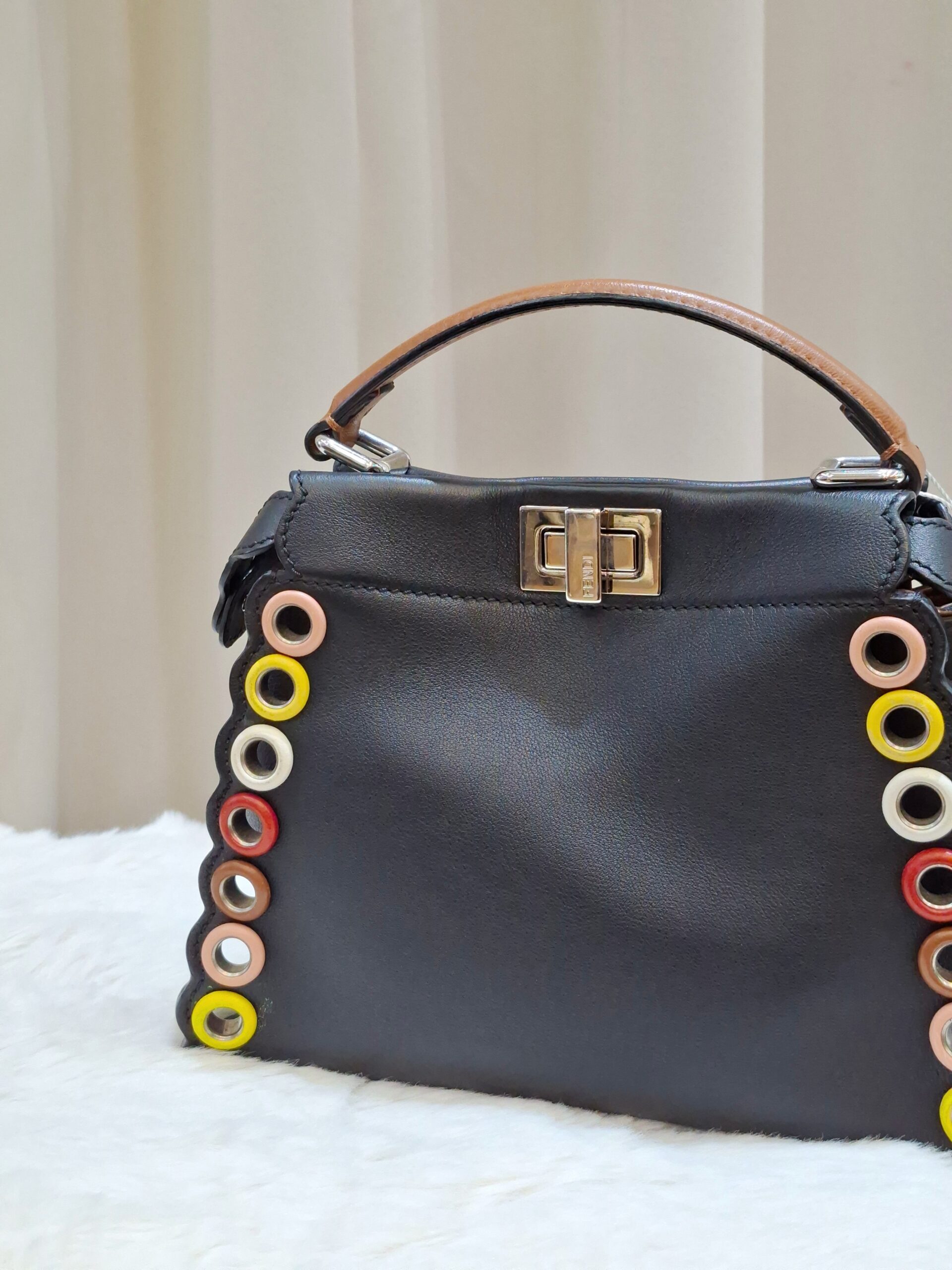 fendi peekaboo mini black multicolor eyelet trim shw fendi peekaboo mini black multicolor eyelet trim shw