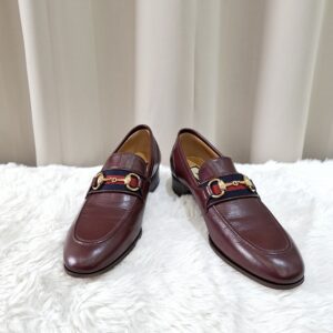 Home Gucci Burgundy Leather Web Slip On Loafer