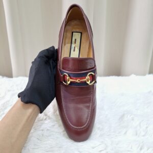 Gucci Burgundy Leather Web Slip On Loafer