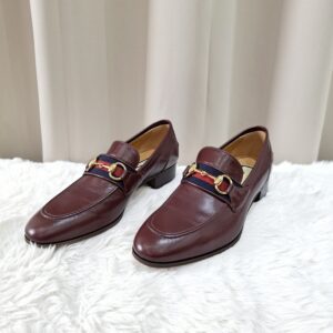 Gucci Burgundy Leather Web Slip On Loafer