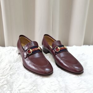 Gucci Burgundy Leather Web Slip On Loafer