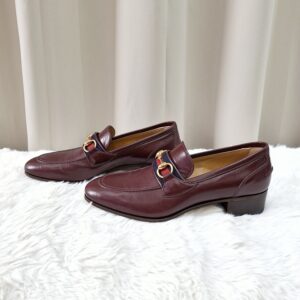 Gucci Burgundy Leather Web Slip On Loafer