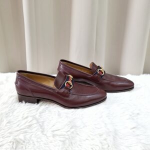 Gucci Burgundy Leather Web Slip On Loafer