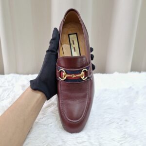 Gucci Burgundy Leather Web Slip On Loafer