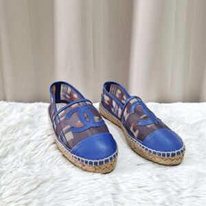 Chanel Blue Printed Mesh CC Espadrille Size 37