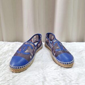 Home Chanel Blue Printed Mesh CC Espadrille Size 37