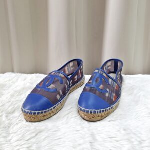 Chanel Blue Printed Mesh CC Espadrille Size 37