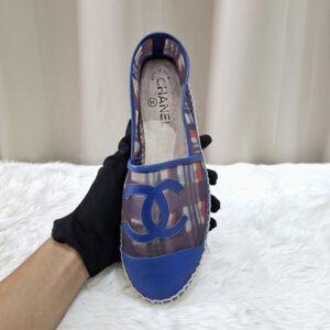 Chanel Blue Printed Mesh CC Espadrille Size 37