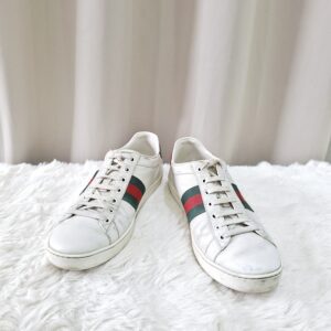 Home Gucci Ace Leather Sneakers Green/Red Stripe