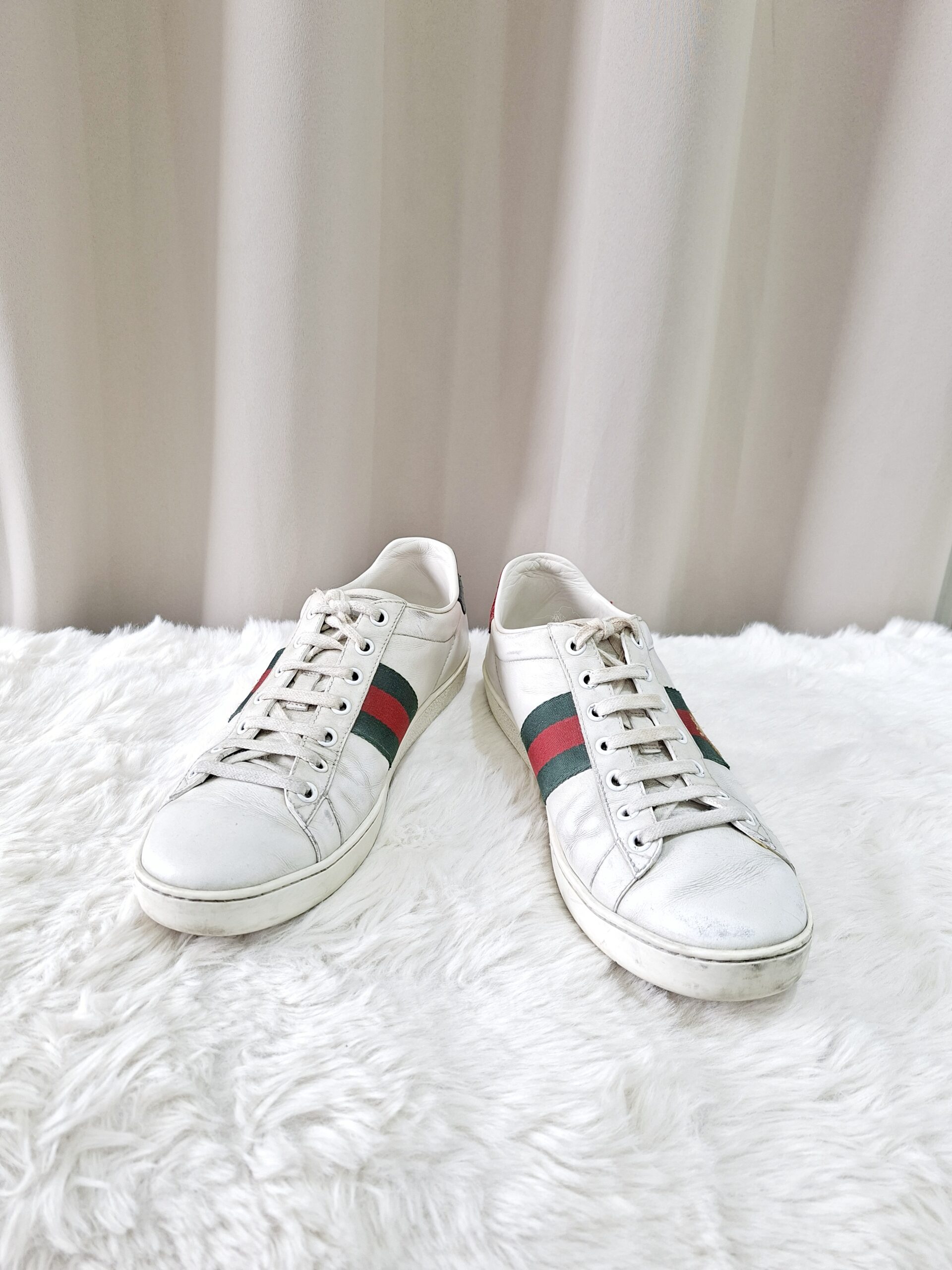Gucci Ace Leather Sneakers Green/Red Stripe Gucci Ace Leather Sneakers Green/Red Stripe