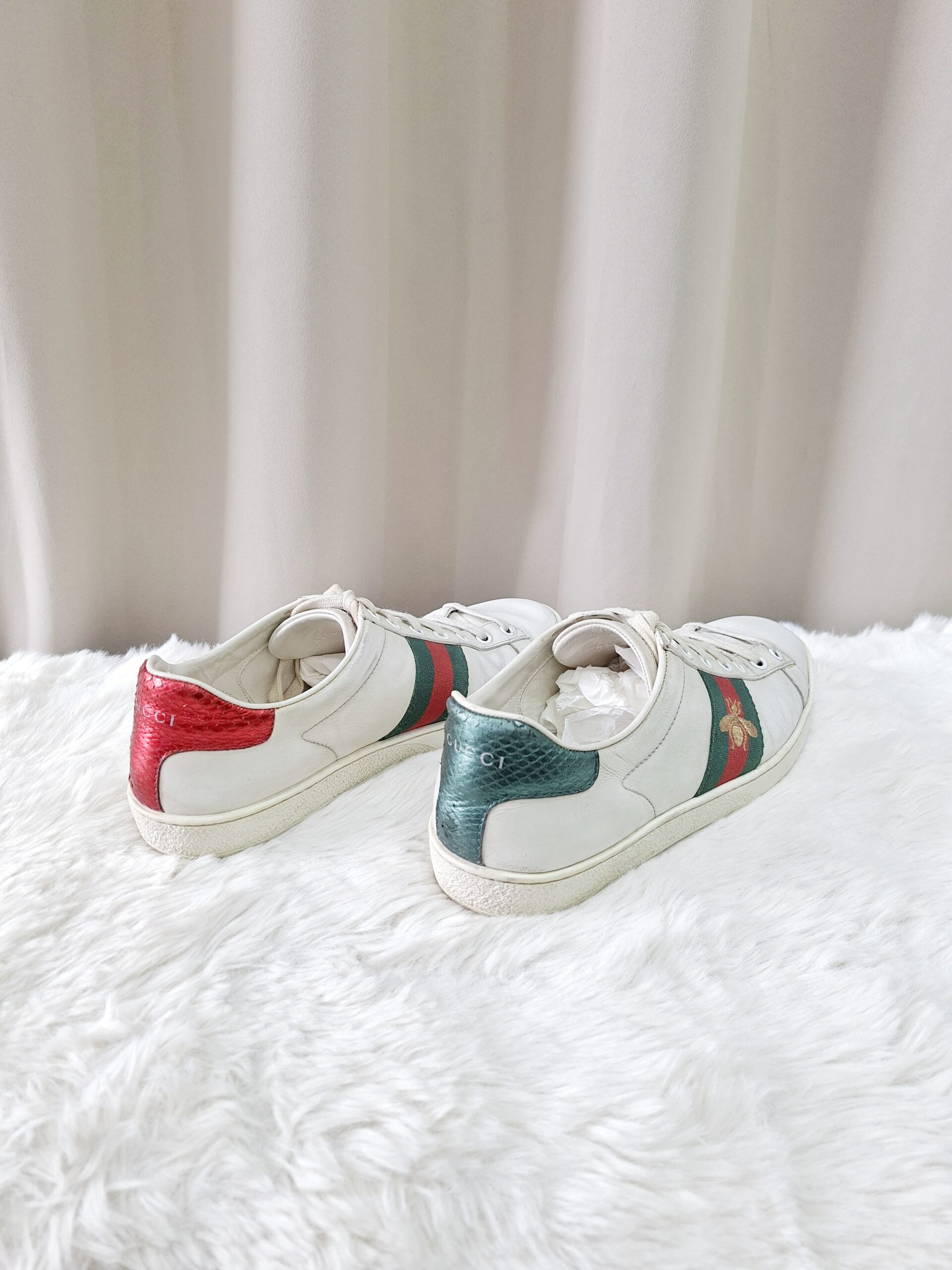 Gucci Ace Leather Sneakers Green/Red Stripe Gucci Ace Leather Sneakers Green/Red Stripe