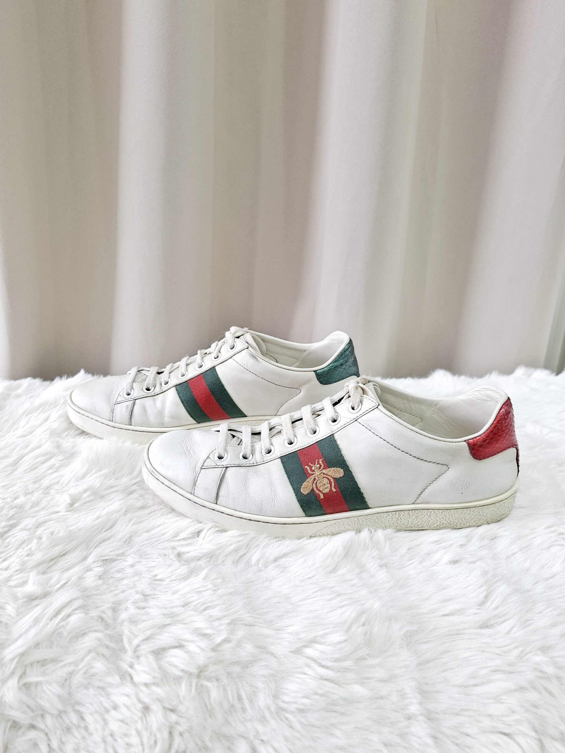 Gucci Ace Leather Sneakers Green/Red Stripe Gucci Ace Leather Sneakers Green/Red Stripe