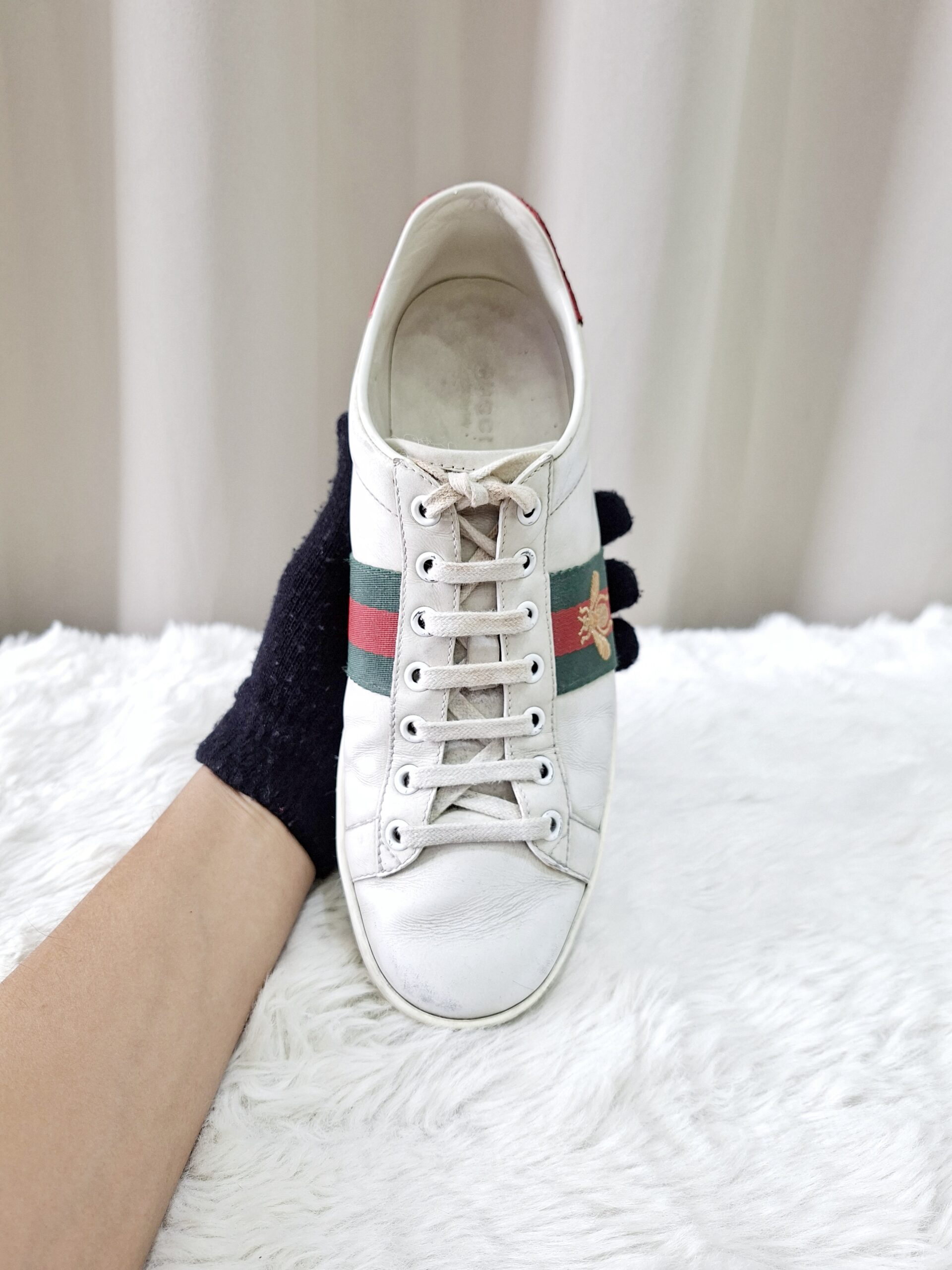 Gucci Ace Leather Sneakers Green/Red Stripe Gucci Ace Leather Sneakers Green/Red Stripe