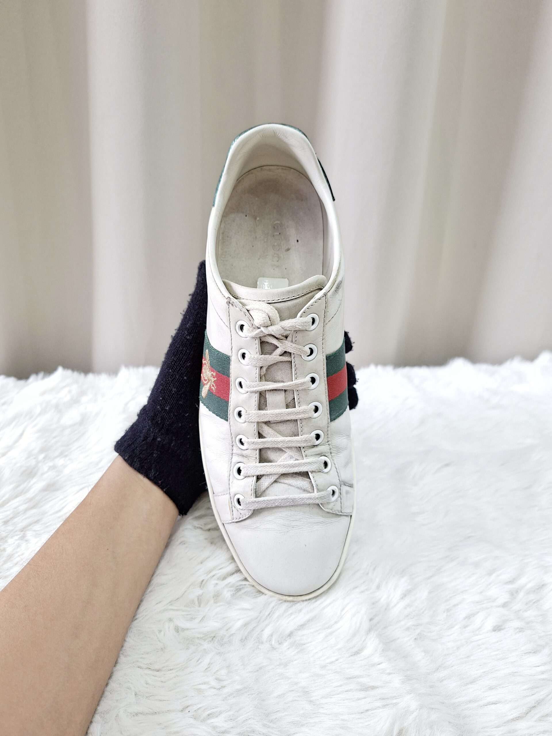 Gucci Ace Leather Sneakers Green/Red Stripe Gucci Ace Leather Sneakers Green/Red Stripe