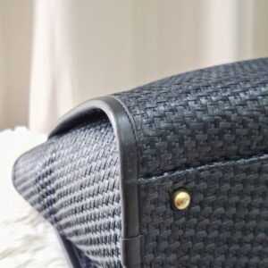 Chanel Straw Raffia Calfskin Chain Deauville Tote Bag Black GHW