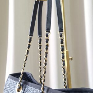 Chanel Straw Raffia Calfskin Chain Deauville Tote Bag Black GHW