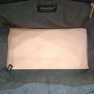 Chanel Straw Raffia Calfskin Chain Deauville Tote Bag Black GHW