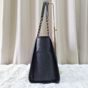 Chanel Straw Raffia Calfskin Chain Deauville Tote Bag Black GHW