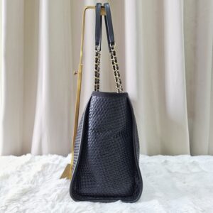 Chanel Straw Raffia Calfskin Chain Deauville Tote Bag Black GHW