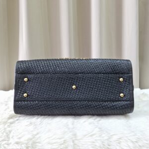 Chanel Straw Raffia Calfskin Chain Deauville Tote Bag Black GHW