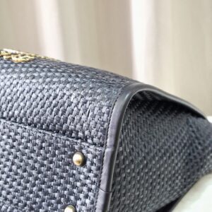 Chanel Straw Raffia Calfskin Chain Deauville Tote Bag Black GHW