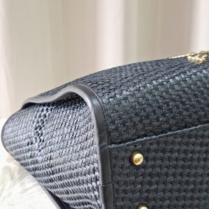 Chanel Straw Raffia Calfskin Chain Deauville Tote Bag Black GHW