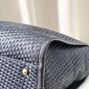 Chanel Straw Raffia Calfskin Chain Deauville Tote Bag Black GHW