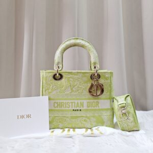 Christian Dior Medium Lady D-Lite Bag Lime Green with Inclusions