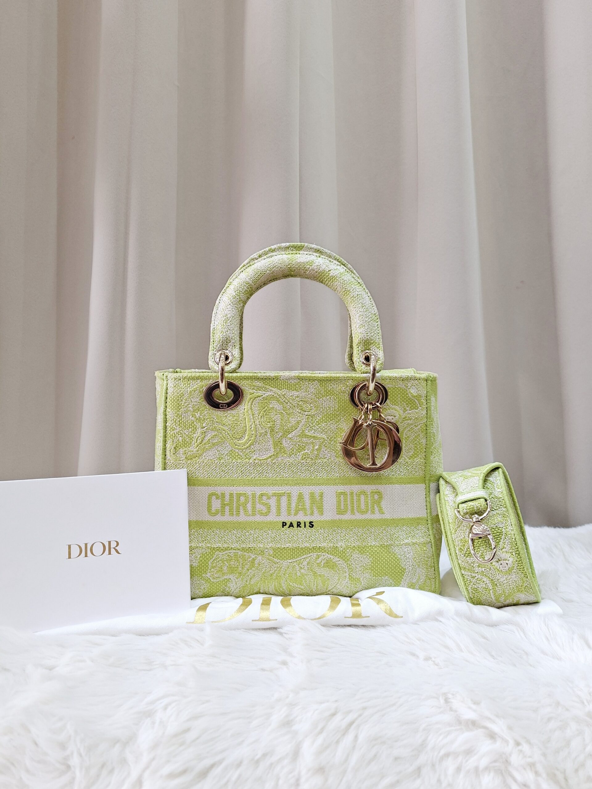 Christian Dior Medium Lady D-Lite Bag Lime Green Christian Dior Medium Lady D-Lite Bag Lime Green with Inclusions