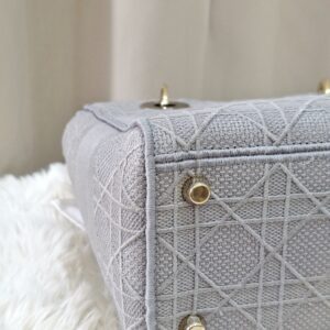 Christian Medium Lady D-Lite Bag Gray Cannage Embroidered Canvas