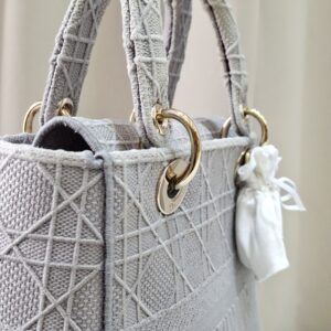 Christian Medium Lady D-Lite Bag Gray Cannage Embroidered Canvas