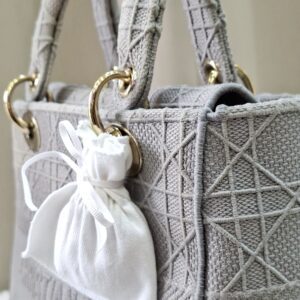 Christian Medium Lady D-Lite Bag Gray Cannage Embroidered Canvas