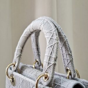 Christian Medium Lady D-Lite Bag Gray Cannage Embroidered Canvas