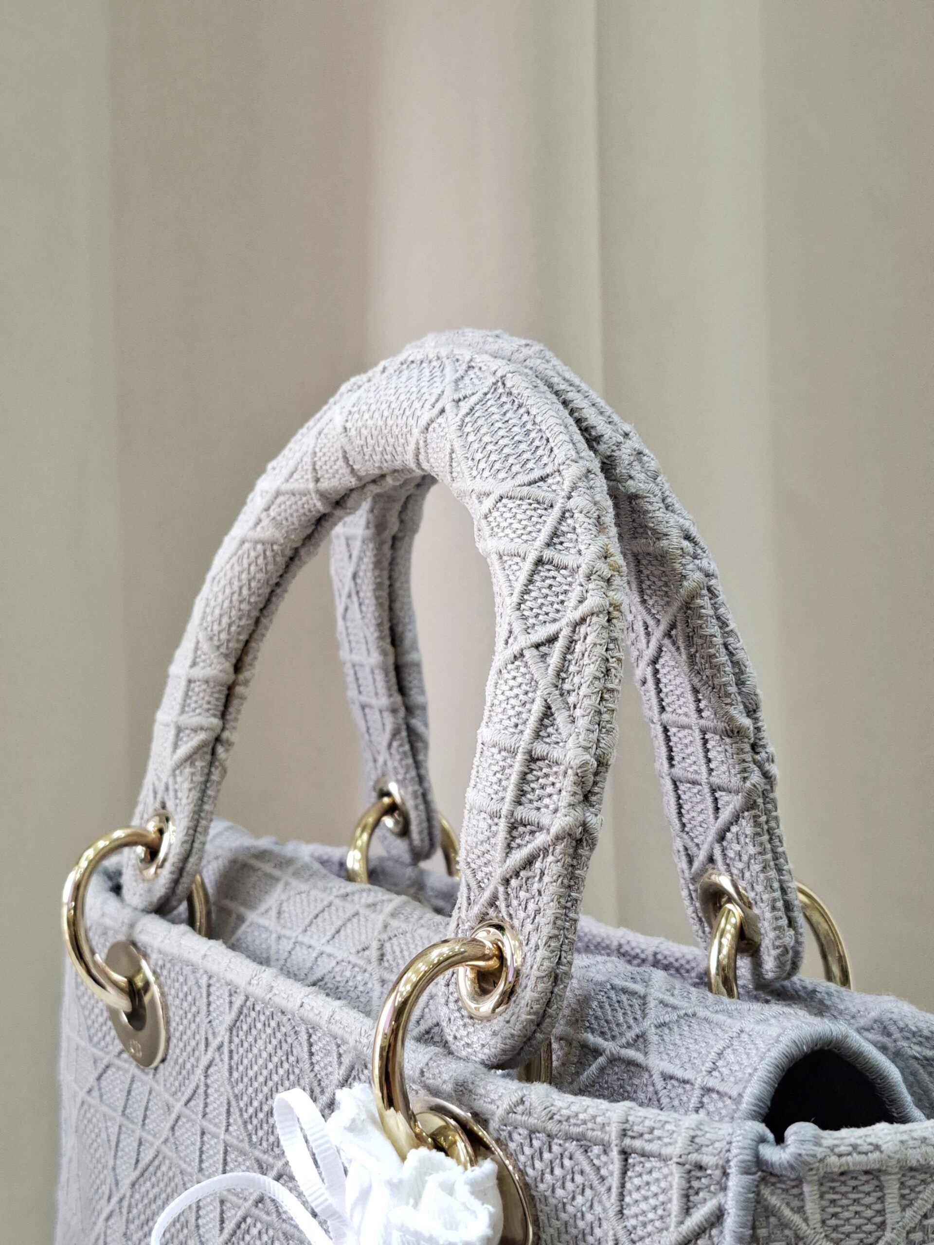 Christian Medium Lady D-Lite Bag Gray Cannage Embroidered Canvas Christian Medium Lady D-Lite Bag Gray Cannage Embroidered Canvas