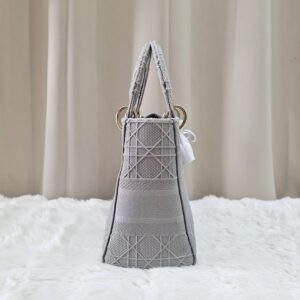 Christian Medium Lady D-Lite Bag Gray Cannage Embroidered Canvas