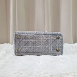 Christian Medium Lady D-Lite Bag Gray Cannage Embroidered Canvas