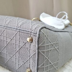 Christian Medium Lady D-Lite Bag Gray Cannage Embroidered Canvas