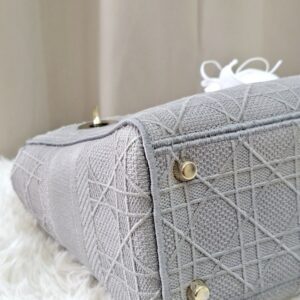 Christian Medium Lady D-Lite Bag Gray Cannage Embroidered Canvas