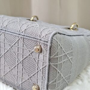 Christian Medium Lady D-Lite Bag Gray Cannage Embroidered Canvas
