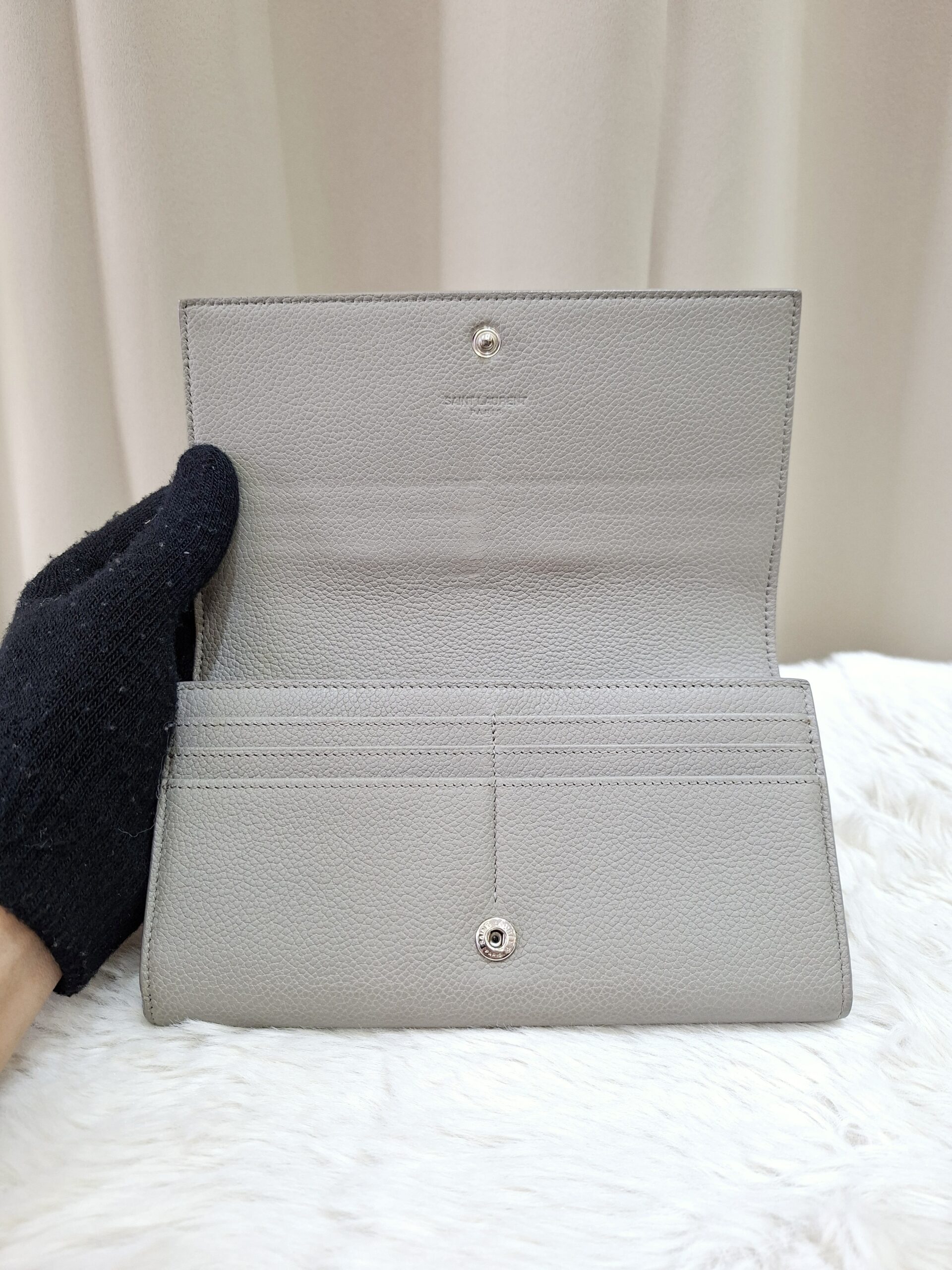 0011281 (6) YSL Flap Long Wallet Grey