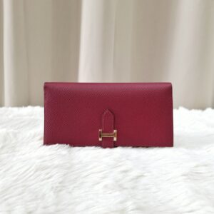Brand New Hermès Bearn Rouge/Orange GHW Stamp B CN 004DP