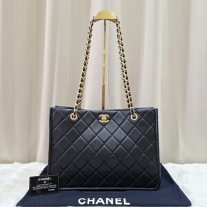Home Chanel Quilted Caviar Sweet Shopping Tote Black GHW